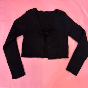 NWOT Black Ribbed Tie-Front Top